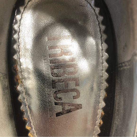 Tribeca peep-toe pumps, large rhinestone bling, white, gold, brown stripes, Sz 7 - Picture 13 of 13